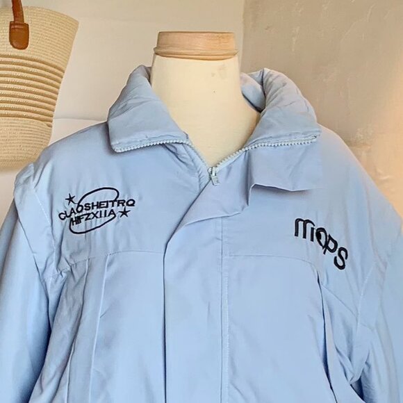 Baby Blue Embroidered Puffer Bomber Jacket - Picture 2 of 4
